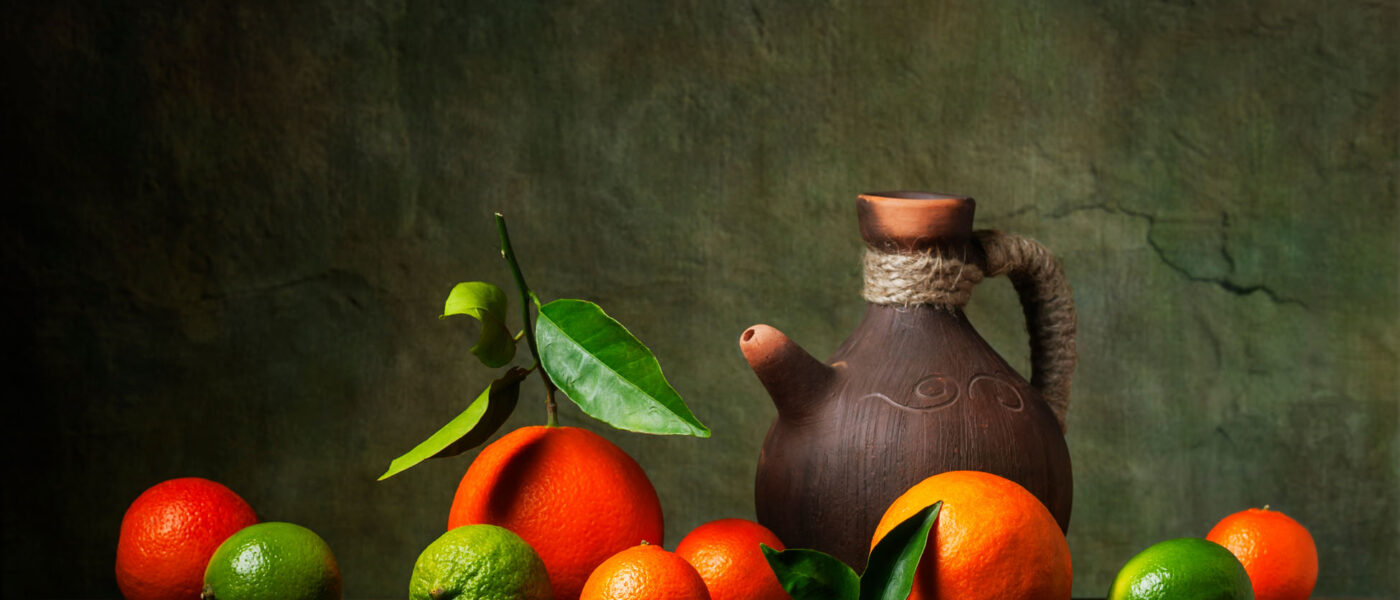 Still life with citrus fruit and jug Still life with citrus fruit and jug